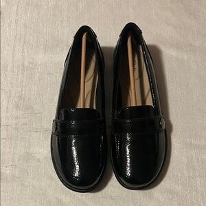 Clarks Cora Daisy Black Patent Leather Loafers